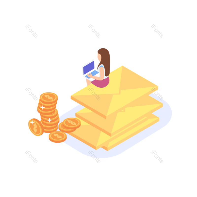 金融图片,金币元素,数据PNG,女孩免抠素材